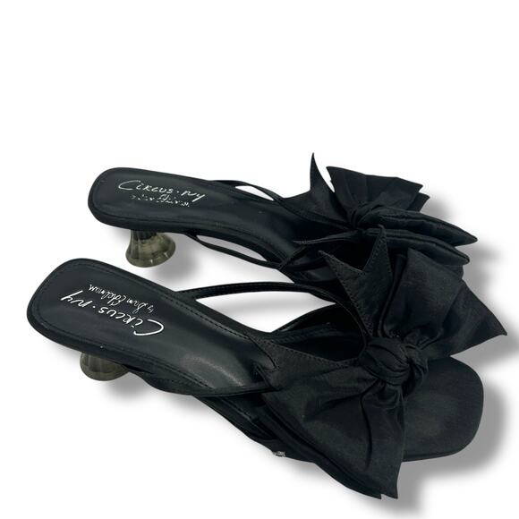 Circus New York Black Heels Size 9.5 Bow Kitten Heel Thong Flip Flop Sandals EUC - Picture 2 of 11